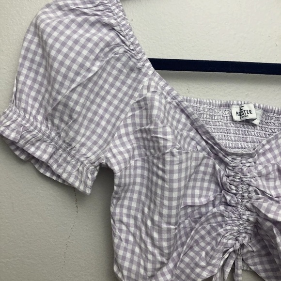 10-9 Hollister Crop Top Purple Gingham Checker Small NWT purple Tie Front - Picture 2 of 4